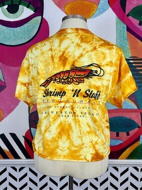 Shrimp ‘N Stuff Yellow Tie-Dye Short Sleeve Cropped Tee